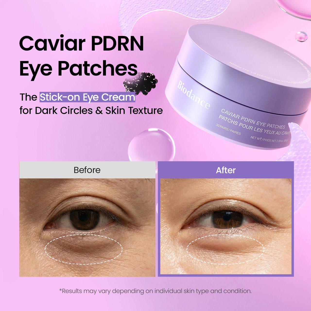 BIODANCE Collagen Peptide Eye Patches, Anti Wrinkle & Smile Line Patches for Face, Under Eye Mask for Fine Lines & Eye Bags, Travel Essentials & Self Care Gifts for Women, Korean Skin Care (60 Count)